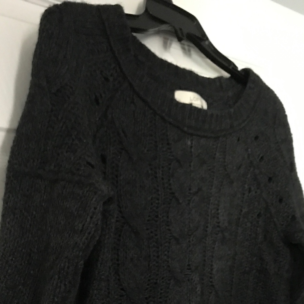 LOFT Grey Cable Knit 3/4 Sleeved Wool Sweater
